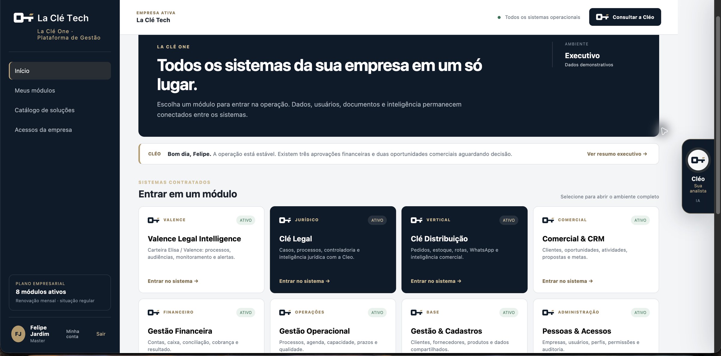 Interface real da plataforma modular La Clé One